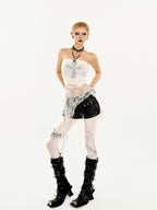 Nico Molly Black Fringe Women's Lace Slim Fit Punk Tube Tops / Bandeaus