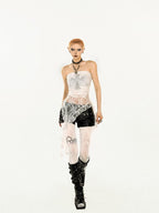 Nico Molly Black Fringe Women's Lace Slim Fit Punk Tube Tops / Bandeaus