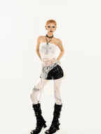 Nico Molly Black Fringe Women's Lace Slim Fit Punk Tube Tops / Bandeaus