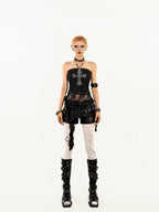 Nico Molly Black Fringe Women's Lace Slim Fit Punk Tube Tops / Bandeaus