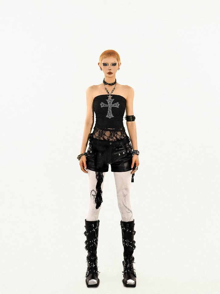 Nico Molly Black Fringe Women's Lace Slim Fit Punk Tube Tops / Bandeaus