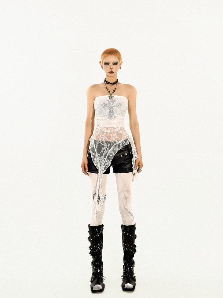 Nico Molly Black Fringe Women's Lace Slim Fit Punk Tube Tops / Bandeaus