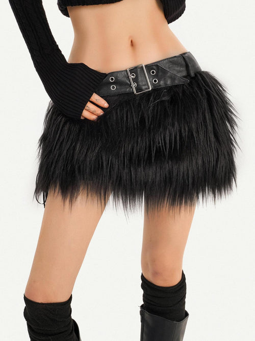 Nico Molly Black Gothic A Line Plush Belted Low Waist Women's Mini Skirts