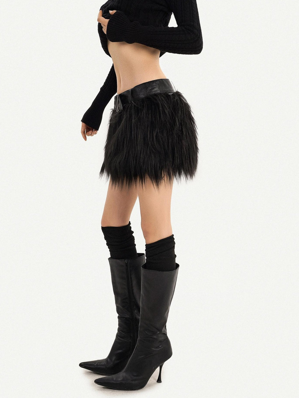 Nico Molly Black Gothic A Line Plush Belted Low Waist Women's Mini Skirts