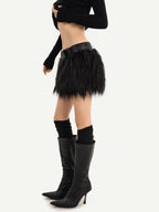 Nico Molly Black Gothic A Line Plush Belted Low Waist Women's Mini Skirts