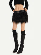 Nico Molly Black Gothic A Line Plush Belted Low Waist Women's Mini Skirts