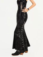 Nico Molly Black Gothic Burnout Tie V-neck Women's Fitted Waist Slip Maxi Dresses
