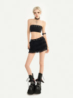 Nico Molly Black Gothic Lace Patchwork Tiered Low Waist Women's Mini Skirts