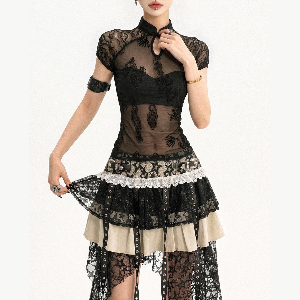 Nico_Molly_Black_Gothic_Lace_Splice_Stand_Collar_Women's_Lace_Short_Sleeve_T-shirts_1069260252182_MISSTT
