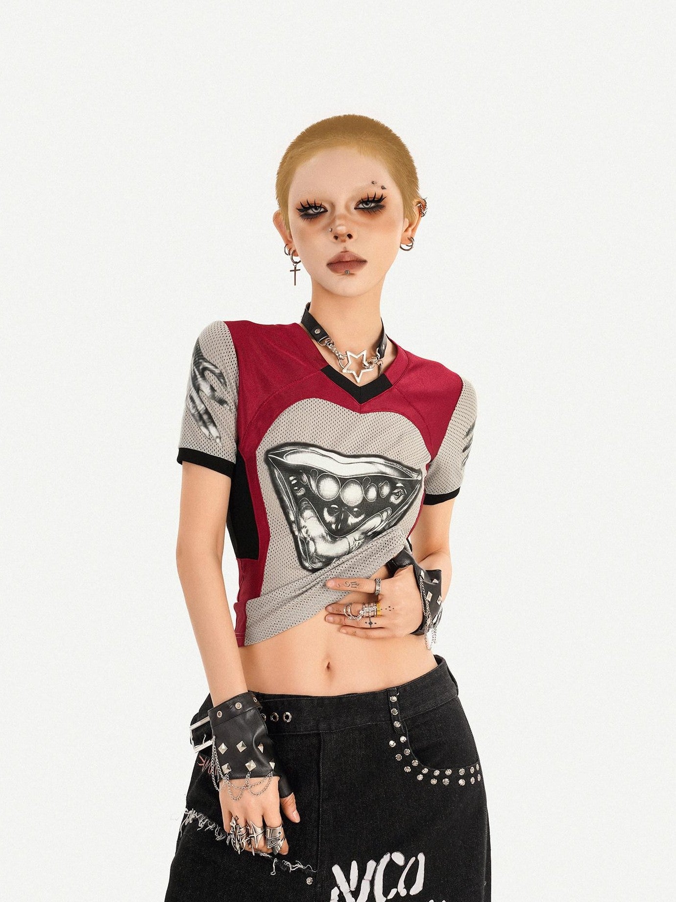 Nico Molly Black Graffiti Distressed Ripped Loose Fit Women's Wide-leg Jeans