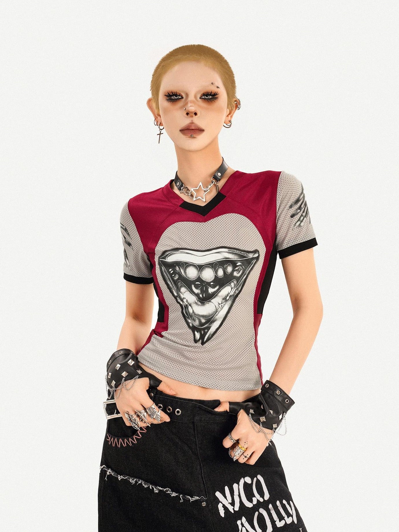Nico Molly Black Graffiti Distressed Ripped Loose Fit Women's Wide-leg Jeans