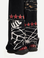 Nico Molly Black Graffiti Distressed Ripped Loose Fit Women's Wide-leg Jeans