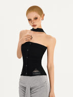 Nico Molly Black Halter Neck Slim Fitted Women's Knit Tube Tops / Bandeaus