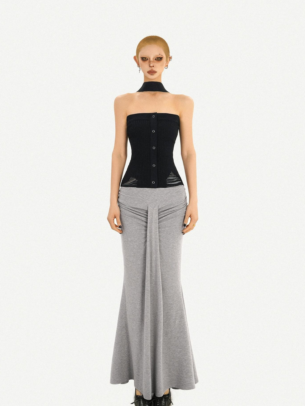 Nico Molly Black Halter Neck Slim Fitted Women's Knit Tube Tops / Bandeaus
