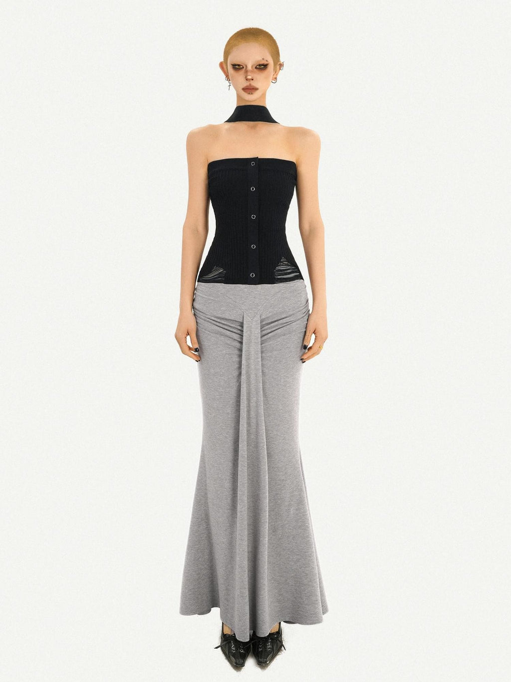 Nico Molly Black Halter Neck Slim Fitted Women's Knit Tube Tops / Bandeaus