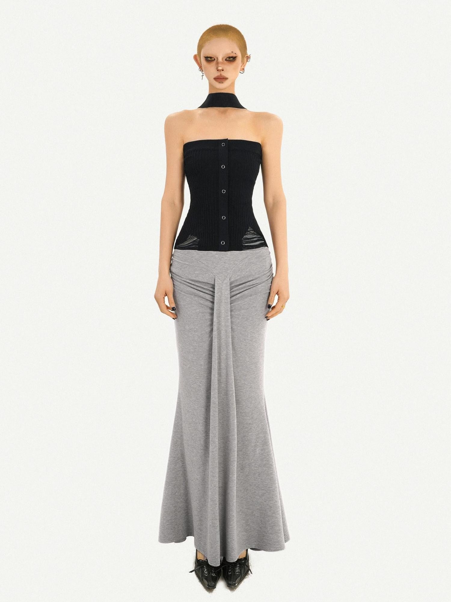Nico Molly Black Halter Neck Slim Fitted Women's Knit Tube Tops / Bandeaus