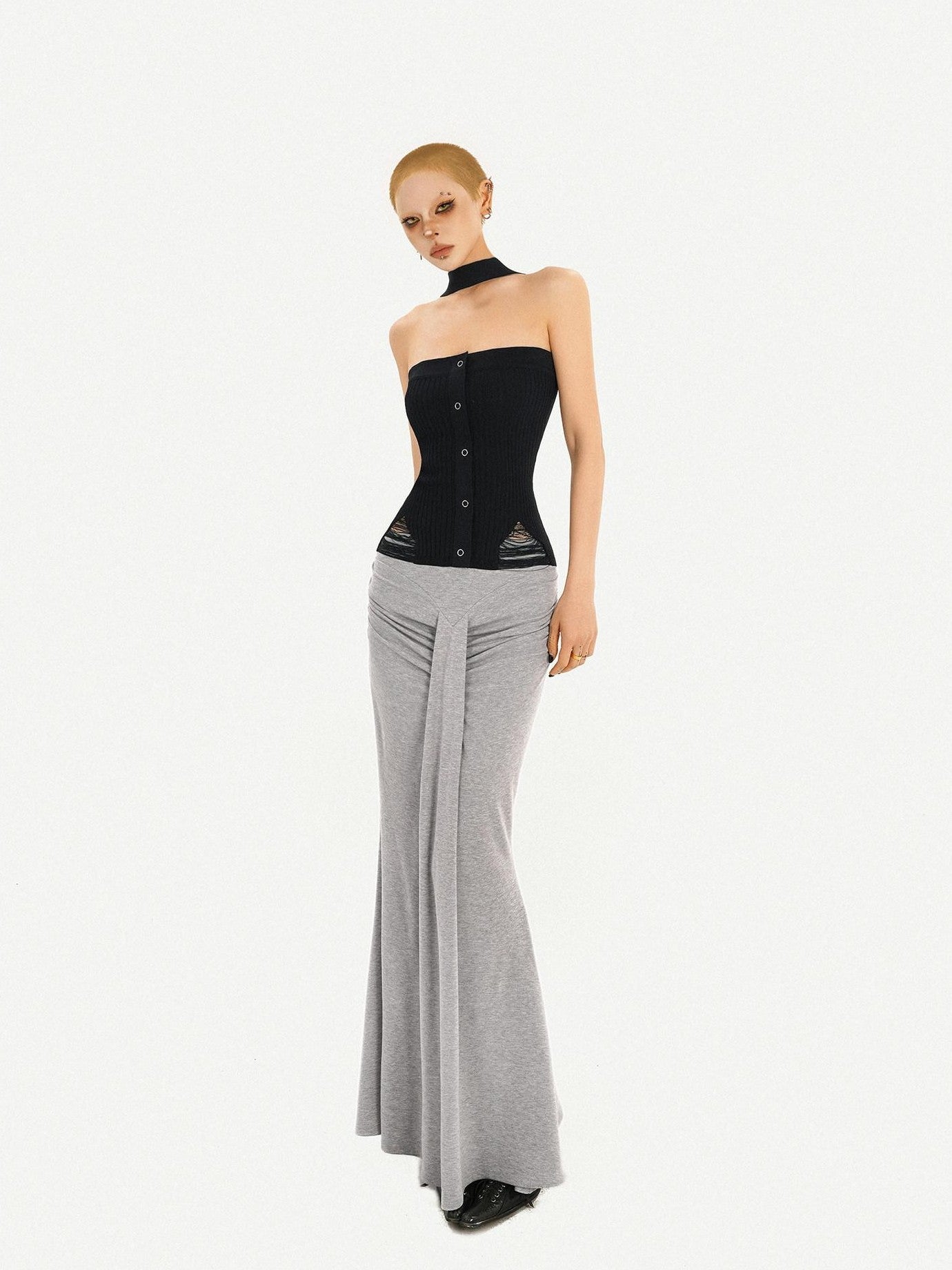 Nico Molly Black Halter Neck Slim Fitted Women's Knit Tube Tops / Bandeaus