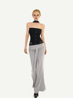 Nico Molly Black Halter Neck Slim Fitted Women's Knit Tube Tops / Bandeaus