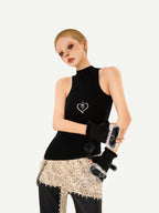 Nico Molly Black Indie Vintage High Neck Slim Fit Sleeveless Women's Tank Tops