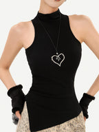 Nico Molly Black Indie Vintage High Neck Slim Fit Sleeveless Women's Tank Tops