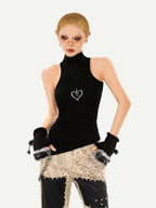 Nico Molly Black Indie Vintage High Neck Slim Fit Sleeveless Women's Tank Tops