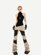 Nico Molly Black Indie Vintage High Neck Slim Fit Sleeveless Women's Tank Tops