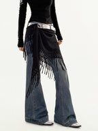 Nico Molly Black Layered Mesh Street High Waist Women's Knitted A Line Belts