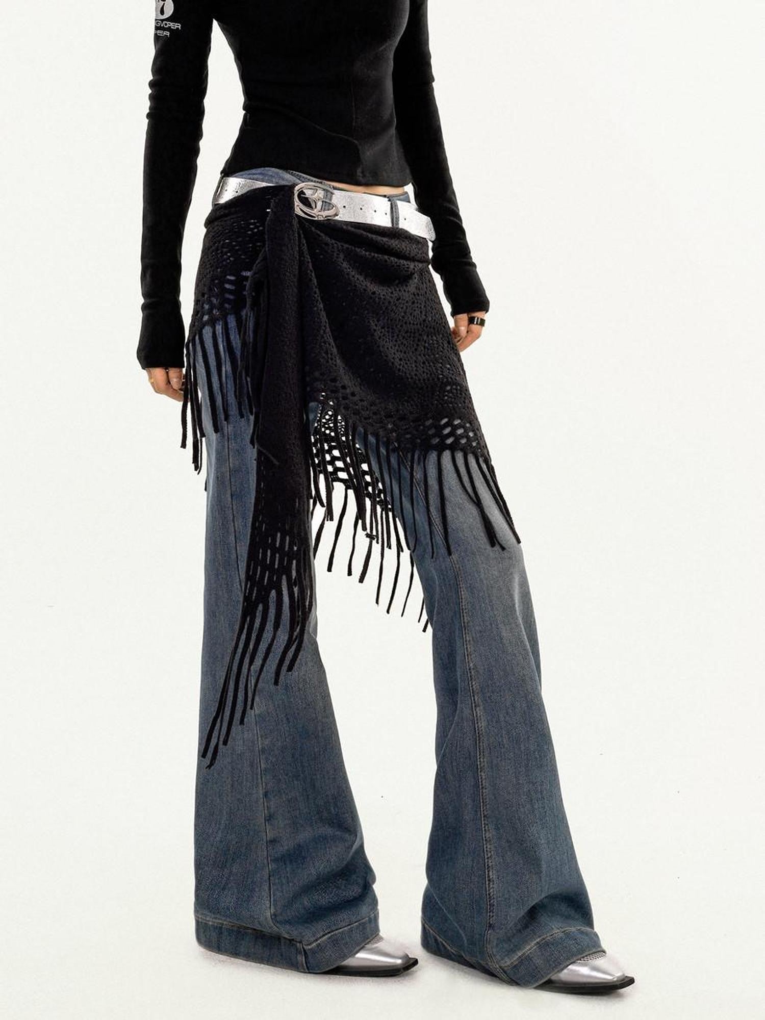 Nico Molly Black Layered Mesh Street High Waist Women's Knitted A Line Belts
