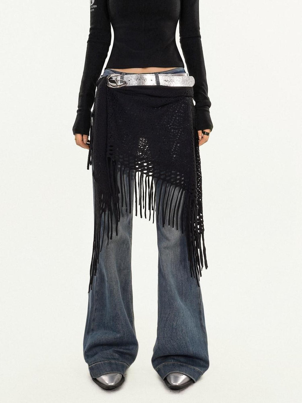 Nico Molly Black Layered Mesh Street High Waist Women's Knitted A Line Belts