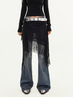 Nico Molly Black Layered Mesh Street High Waist Women's Knitted A Line Belts