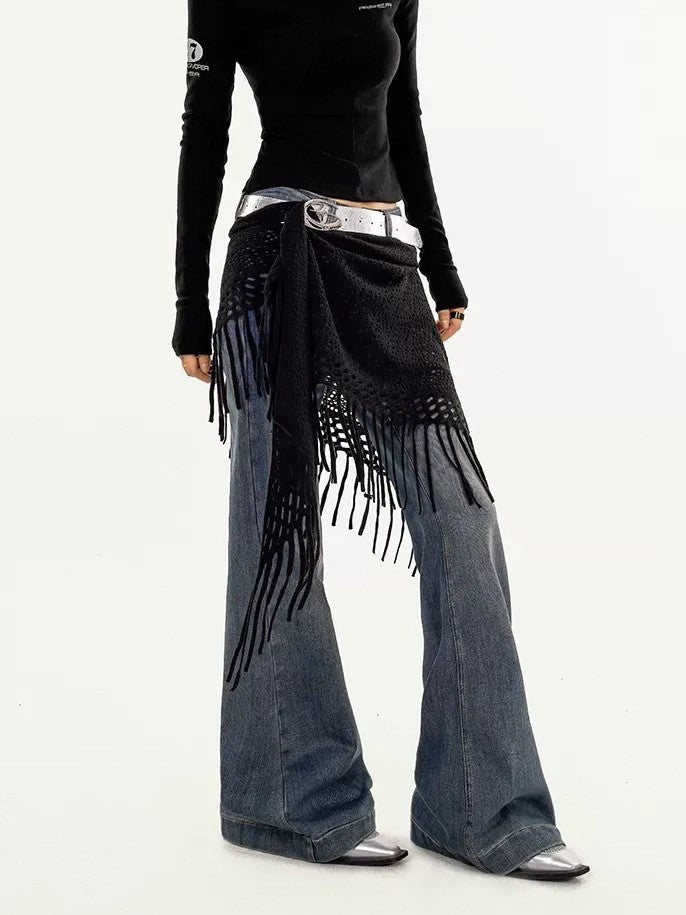 Nico Molly Black Layered Mesh Street High Waist Women's Knitted A Line Belts