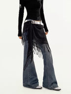 Nico Molly Black Layered Mesh Street High Waist Women's Knitted A Line Belts