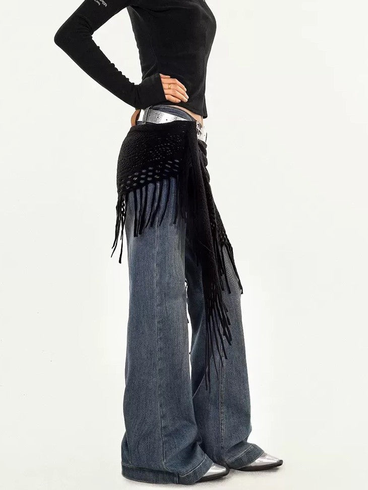 Nico Molly Black Layered Mesh Street High Waist Women's Knitted A Line Belts