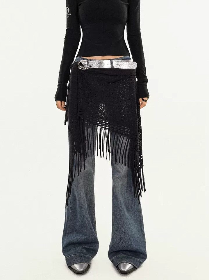 Nico Molly Black Layered Mesh Street High Waist Women's Knitted A Line Belts
