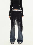 Nico Molly Black Layered Mesh Street High Waist Women's Knitted A Line Belts