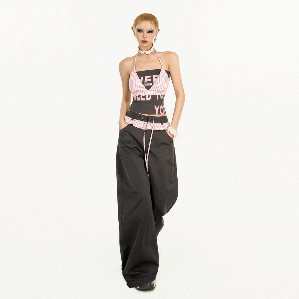 Nico_Molly_Black_Pink_Letter_Print_Halter_Crop_Women's_Cotton_Blend_Top_&_Pants_Sets_909859673957_MISSTT