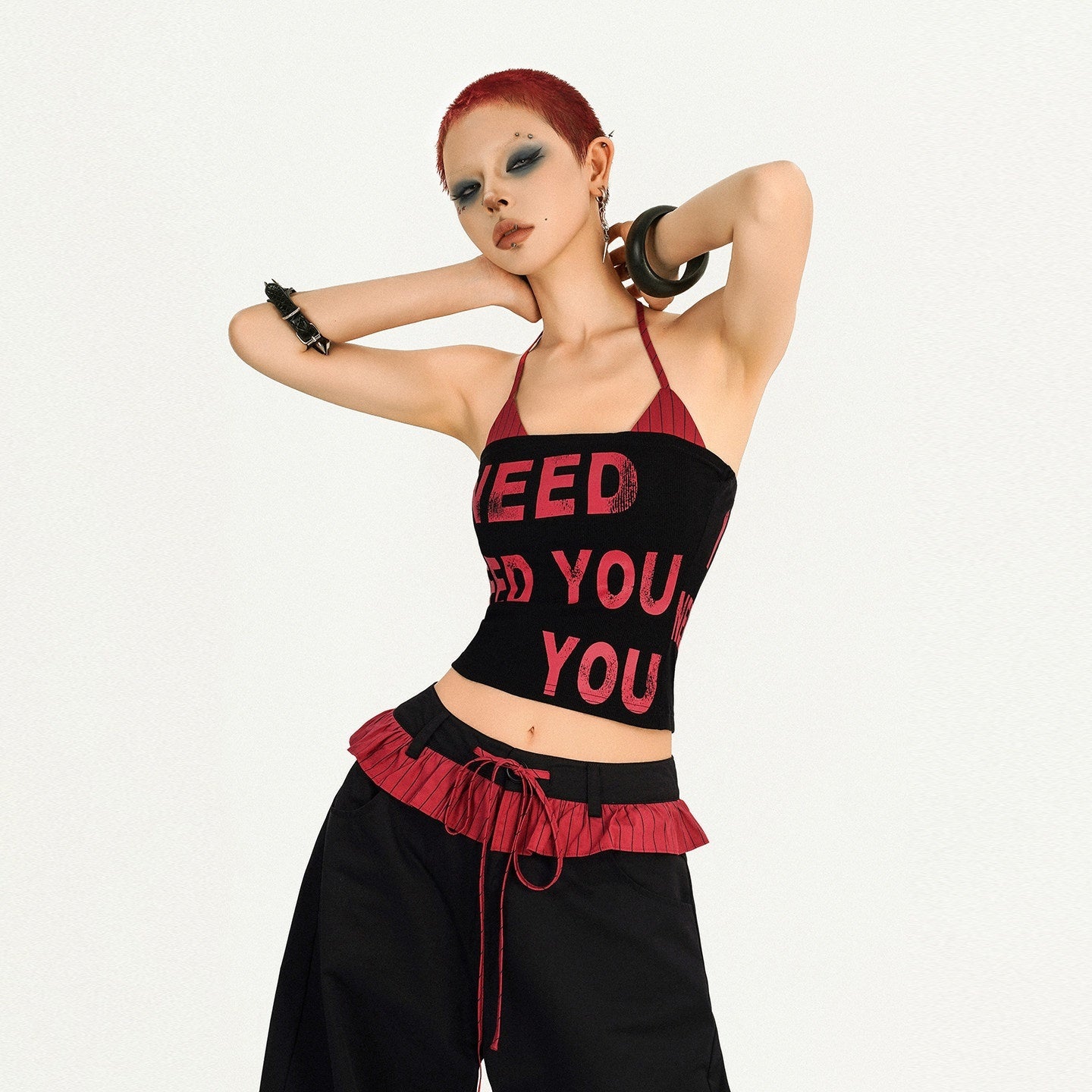Nico_Molly_Black_Pink_Letter_Print_Halter_Crop_Women's_Cotton_Blend_Top_&_Pants_Sets_909859673957_MISSTT