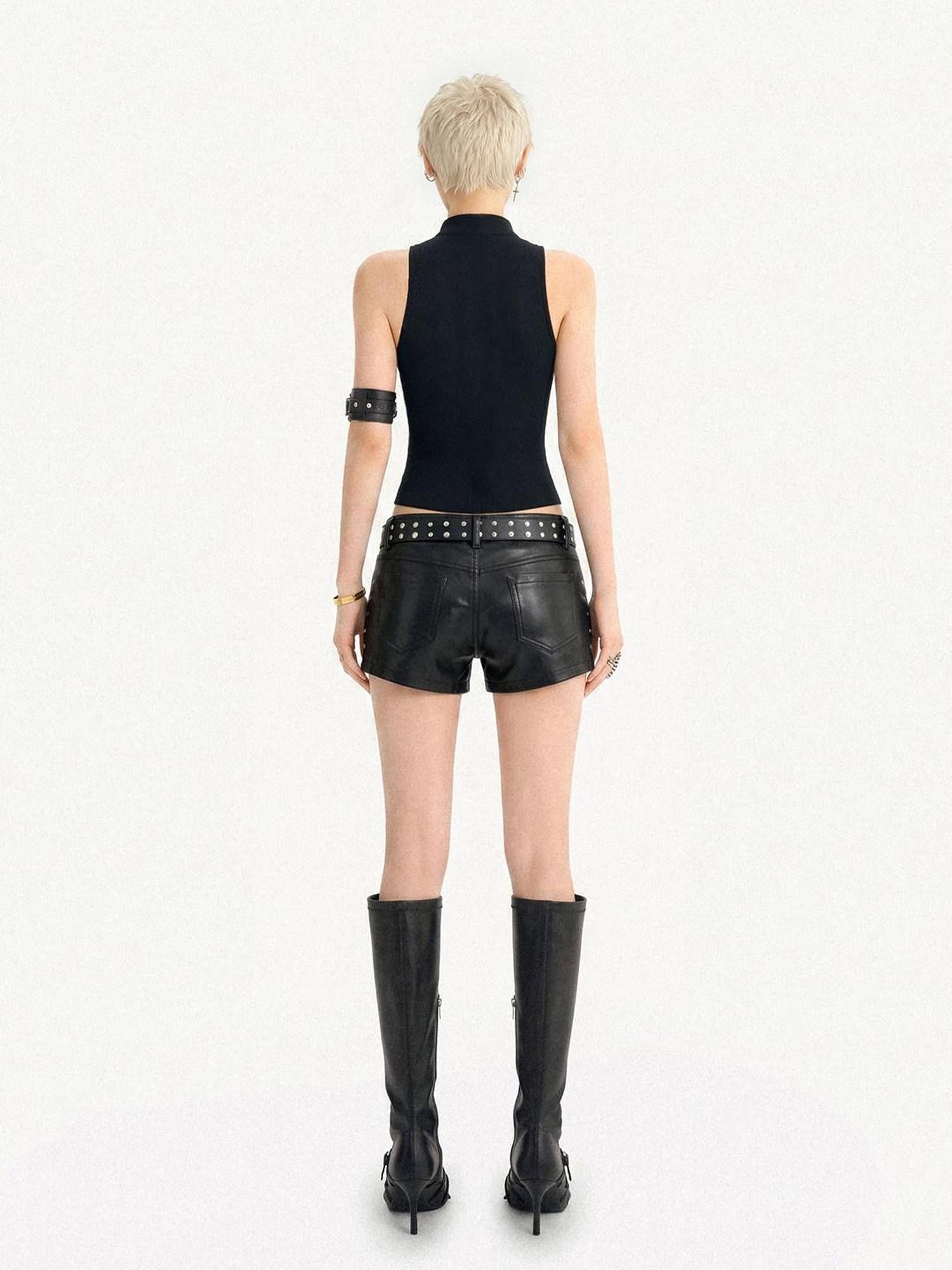 Nico Molly Black Punk Double Breasted Zipper Slim Fit Women's Tank Tops