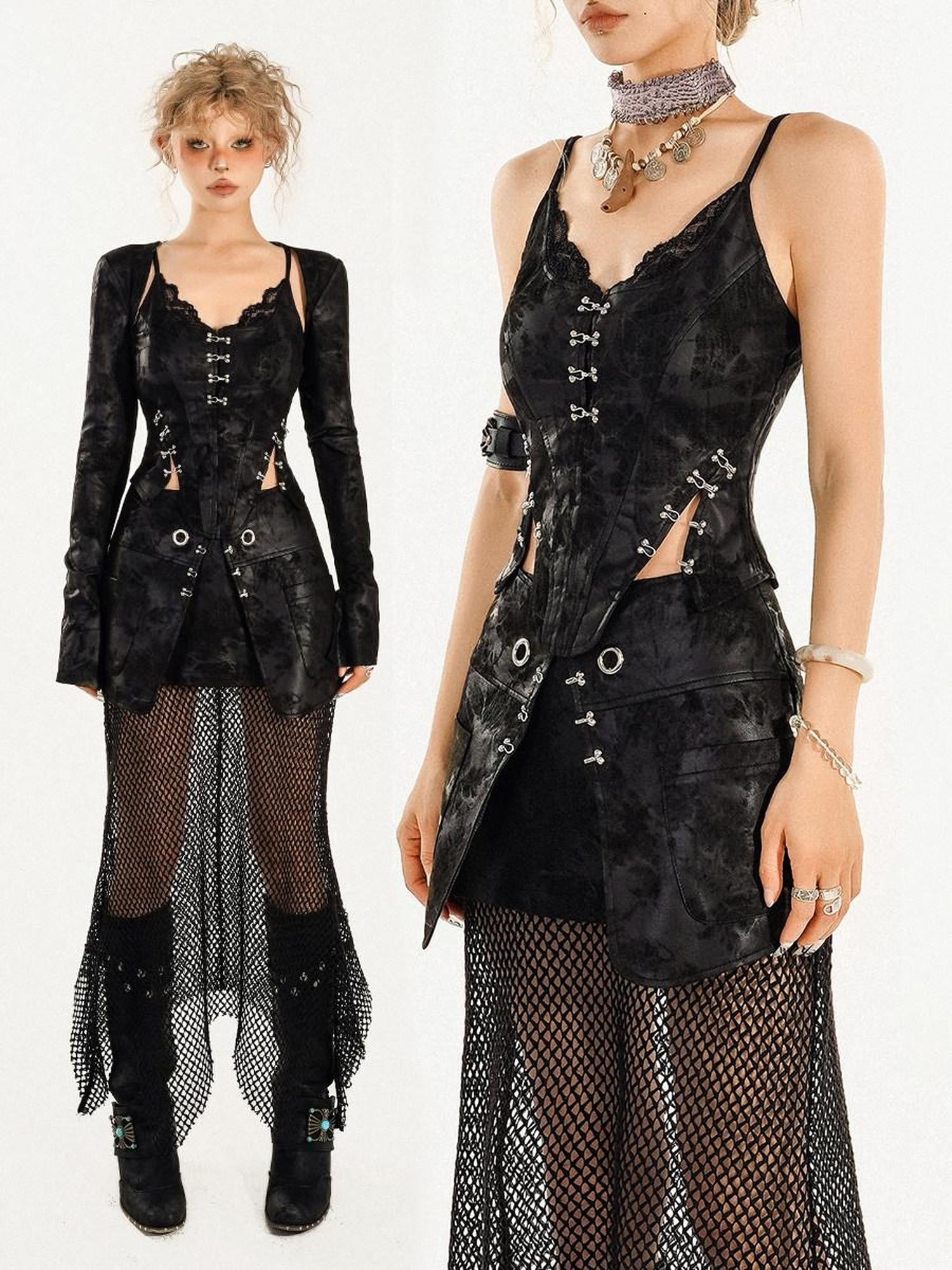 Nico Molly Black Punk Halter Waist Cinch Padded Slim Fit Women's Camisoles