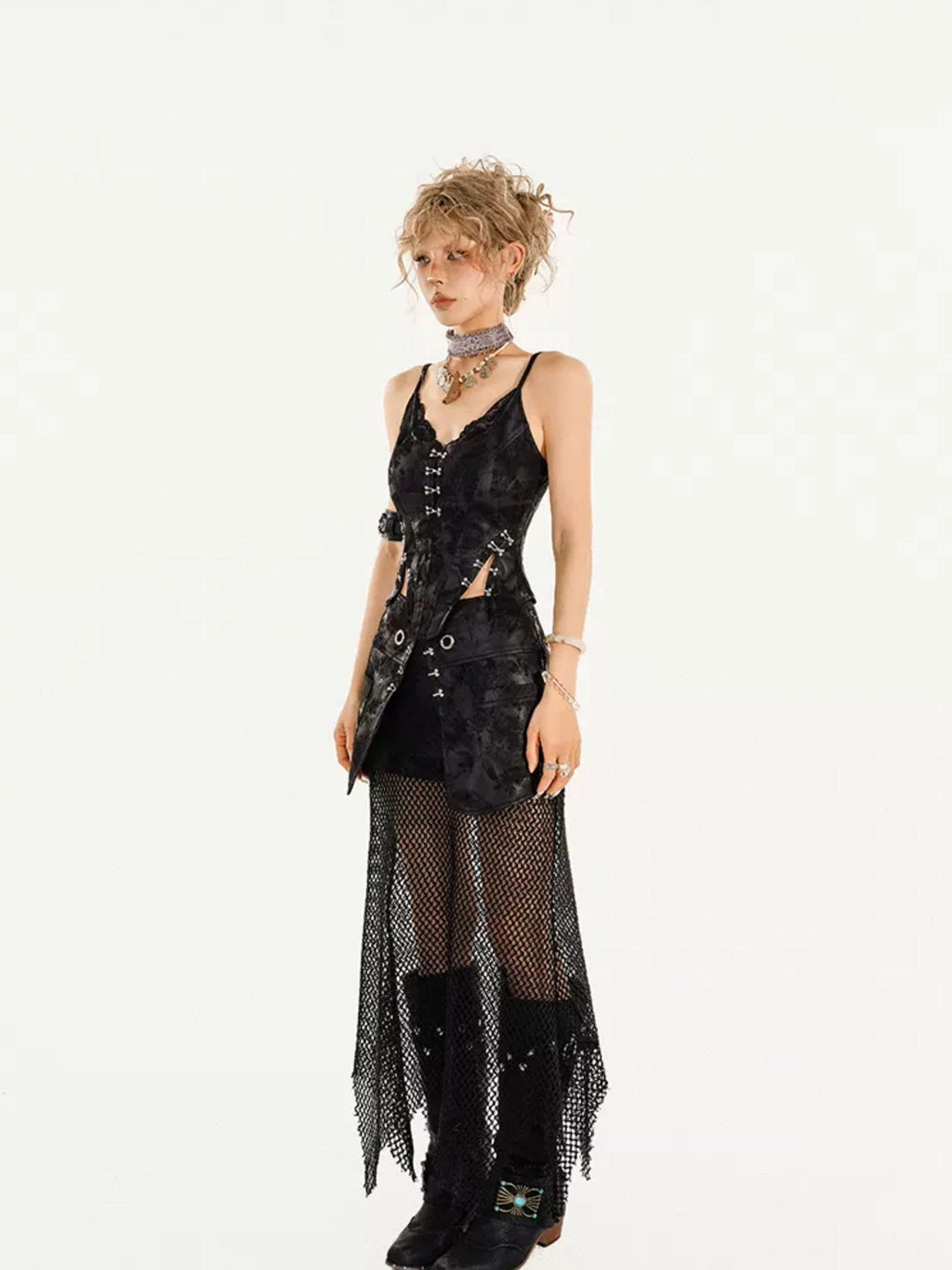 Nico Molly Black Punk Halter Waist Cinch Padded Slim Fit Women's Camisoles