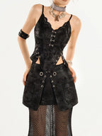 Nico Molly Black Punk Halter Waist Cinch Padded Slim Fit Women's Camisoles