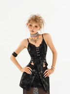 Nico Molly Black Punk Halter Waist Cinch Padded Slim Fit Women's Camisoles