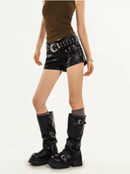 Nico Molly Black Punk Heavy Duty Functional Slim Zipper Straight Women's Pu Leather Pants
