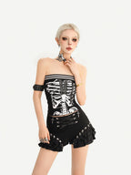 Nico Molly Black Punk Lace Up Layered Lace Trim Low Waist Women's Short Trousers