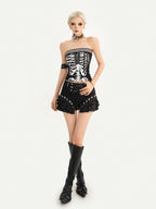 Nico Molly Black Punk Lace Up Layered Lace Trim Low Waist Women's Short Trousers