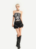 Nico Molly Black Punk Lace Up Layered Lace Trim Low Waist Women's Short Trousers