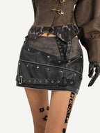 Nico Molly Black Punk Metal Hardware High Waist Women's Leather Mini Skirts