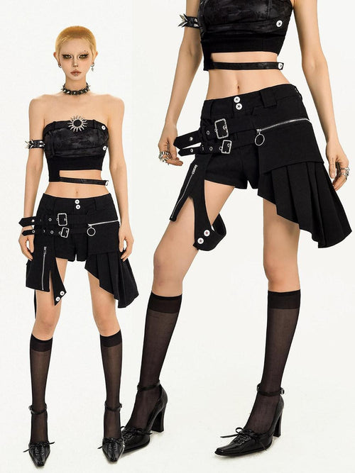 Nico Molly Black Punk Spicy Girl Street Straight Natural Waist Women's Short Trousers