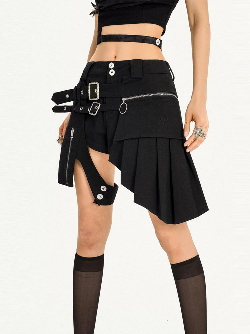 Nico Molly Black Punk Spicy Girl Street Straight Natural Waist Women's Short Trousers