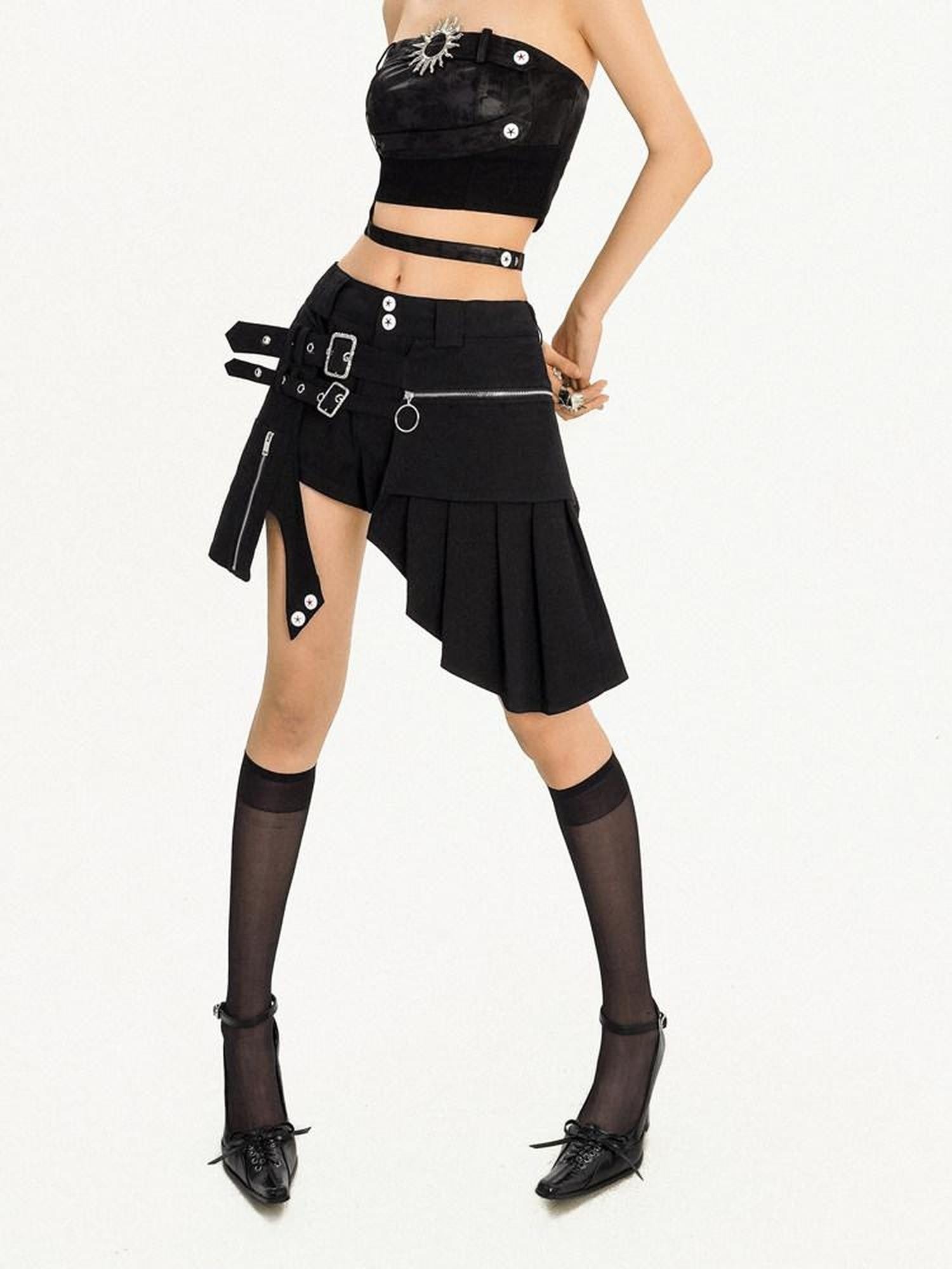 Nico Molly Black Punk Spicy Girl Street Straight Natural Waist Women's Short Trousers